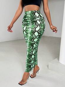 Lunelith SHEIN Lunessa 女士时尚修身性感印花迷你裙 - 綠色 - 查看 5