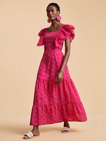 Travachic Vestido de mujer de unicolor con mangas de volantes de moda