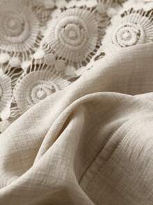 GlowEve 女士优雅通勤休闲度假时尚套装，包括蕾丝拼接纽扣无袖开衫上衣和拉链口袋阔腿裤，两件套，灰色 - 灰色 - 查看 4