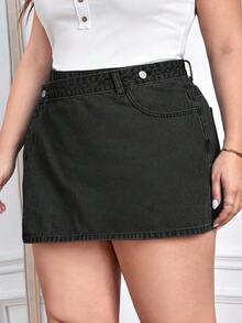 EMERY ROSE Plus Size Solid Color Casual Denim Shorts - Grey - View 5