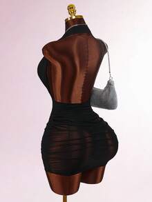 Amplova Vestido de fiesta ajustado sin espalda con adornos de strass sin mangas - Negro - Ver 1