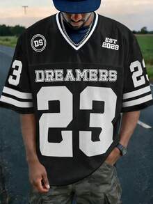 Aesthetic Post Men's Striped & Letter Print V-Neck Casual Short Sleeve T-Shirt - Multicolor - View 1