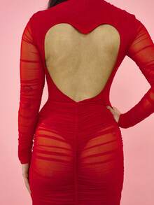 OverBlushhh Chân váy nữ màu đỏ lưới xuyên thấu co giãn, cạp cao, xếp ly, xẻ lưng, thích hợp cho tiệc tùng, hẹn hò, ngày Valentine, sinh nhật, lễ hội, mùa xuân, mùa hè. - Đỏ - Xem 5