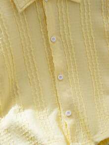 Souflis Souflis Boys' Casual Pleated Asymmetrical Fabric Short Sleeve Knit Shirt, Summer - Yellow - View 4