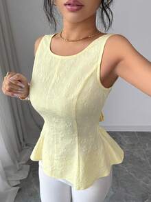 Elenzga Ladies Weave Elegant And Romantic Summer Vests - Yellow - View 3