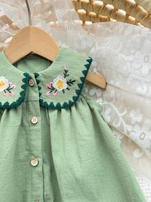 Đầm cổ Peter Pan họa tiết hoa dễ thương cho bé gái sơ sinh, thích hợp mặc đi nghỉ mát. - Nhiều màu - Xem 5