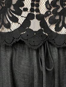 SHEIN LUNE Plus Size Women's Sleeveless Lace Contrast Color Matching Casual Vacation Outfit, Spring/Summer - Black - View 4