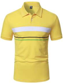 Calvornis Men's Striped Short Sleeve Casual Commuter Polo Shirt - Multicolor - View 4