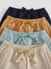 Cozy Pixies Random 4 Pcs Baby Boy Solid Color Knit Soft Elastic Waist Shorts Set - Multicolor - View 3