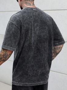 SLATEMANN 男士加大码休闲圆领落肩短袖T恤，夏季 - 黑色 - 查看 2