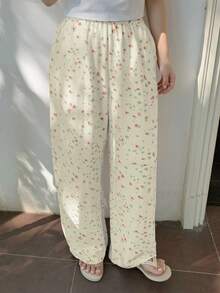 Dazy Plus Elastic Waist Straight Leg Star Print Cute Loungewear Loose Straight Pajama Bottoms - Multicolor - View 7