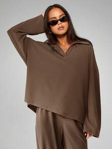 MISSGUIDED 柔软触感连帽卫衣和阔腿裤两件套，休闲舒适。 - 駝色 - 查看 5