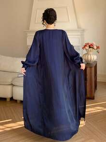 DAZY Women's 2-Piece Set Navy Blue Shawl Collar Long Cardigan Shirt Dress,Autumn Elegant Modest Dining Party Sequin Formal Gown,Bodycon Mermaid Midi Dress - Navy Blue - View 5