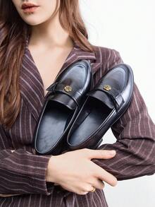 CUCCOO BIZCHIC Women's Metal Flower Decor Casual Loafers For Daily Commute Spring Shoes - Black - View 1