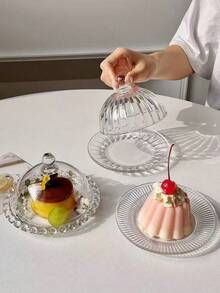 1个简约透明玻璃蛋糕展示架，甜点盘托盘盖，适用于饼干、水果、糕点、糖果 - 無色 - 查看 7