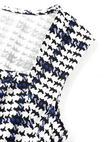 Ellevyn Women's Houndstooth Ruffle Collar Sleeveless Top And Pencil Midi Skirt Elegant 2 Pieces Set - Blue - View 5