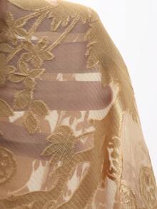 DAZY V-Neck Jacquard Long Sleeve Dress, Waist Cinching Slimming Long Sleeve Pleated Dress Wedding Guest Dress Sundress - Khaki - View 9