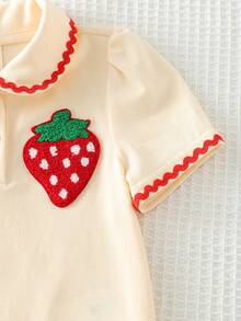 Cozy Pixies 2pcs Baby Girl Strawberry Peter Pan Collar Short Sleeve Snap Front Top And Elastic Waist Shorts Set Baby Girl Clothes Baby Clothes Strawberry Fruit Baby Clothes Baby Shorts And Shirt Sets,Kids - Beige - View 7