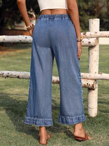 Breezaya 女士弹力腰抽绳直筒宽松休闲牛仔裤 - 寶藍色 - 查看 3