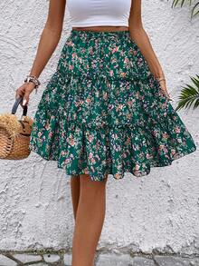 SHEIN LUNE Women's Summer Casual Printed Short Skirt (Random Print) - Green - View 4