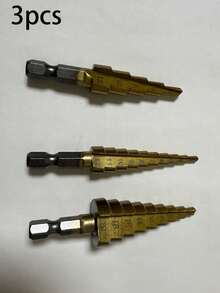 3 Stück/Set Titan beschichtete Hochgeschwindigkeitsstahl Stufenbohrer Set, Pagoden-Bohrer für Holz und hocheffizientes Metall - langanhaltend, glatter Fase, keine Grate, nicht leicht zu rosten, einfache Montage, erhöhte Effizienz - Verschiedenfarbig - Übersicht 12