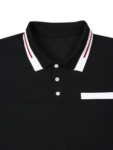 Manfinity Mode 男士仿口袋罗纹领休闲短袖 Polo 衫 - 黑色 - 查看 7