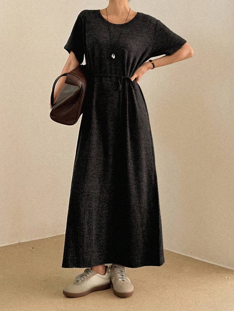 Women's Solid Color Minimalist Casual Short Sleeve Dress Sun Dresses For Women