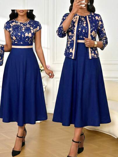 SHEIN Lady 2pcs Women's Elegant Party Printed Patchwork Dress And Jacket Set Elegant Dresses For Women Elegant Dresses For Ladies Elegant Dresses Elegant Dress Elegant Dress For Women Summer Clothes Summer Outfits Summer Summer Clothes Spring Break Outfits Spring Graduation Outfit For Mother Holiday Outfits Casual Women's Dresses Easter Dress Women Easter Dress Easter Beach Vacation Outfits For Women Casual Dress Casual Dresses For Women Spring Outfit