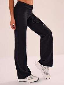 Musera Sport Low Waist Drawstring Straight Leg Yoga Pants, Padel, Tennis, Pickleball Gym Fitness Fall Pilates Daily Casual - Black - View 5