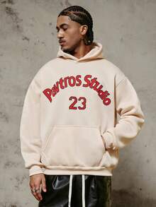 PAVTROS Men's INS Style Hoodie, Casual Street Wear, Fashion Loose Fit Sweatshirt - Apricot - View 2