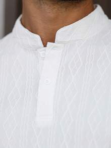 Manfinity CasualCool Men's Casual Commuter Textured Short Sleeve Polo Shirt - White - View 3