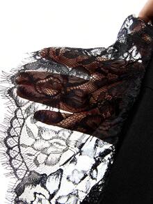 LYSMO 女士时尚蕾丝拼接单排扣翻领西装外套 - 黑色 - 查看 9