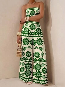 Zivah 女士休闲度假套装，夏季服装，度假装，沙滩装，印花抹胸上衣和裤子两件套 - 彩色 - 查看 3