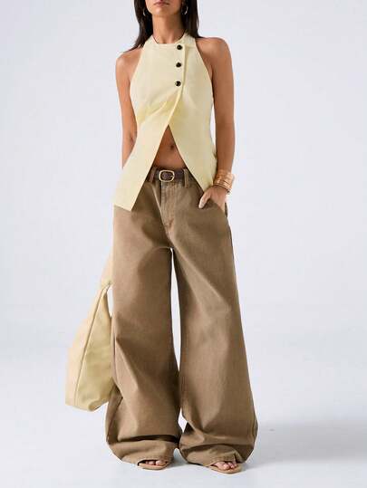 LYSMO 2026 New Arrive Minimalism Spring/Summer Women's Solid Color Sexy Halter Backless Thin Blazer/Vest/ Summer Tops/Summer Outfits For Women /Summer Holiday Outfits/ Summer Outfit For Women /Spring Outfit Women /Spring Break Outfits /Spring Top / Carnival Costume /Carnival Women Look 2026 /Party Top/ Beach /Beach Outfits For Women / Beach Outfit For Women/Going Out Tops For Women /Going Out Outfits / Elegant Women's Blouses / Elegant Blouses For Ladies/Vacation Outfits Women/Holiday Outfits For Women /Summer Holiday Outfits /Vacation Outfits For Women/ Summer Vacation Outfits/Casual Blouses For Women/ Y2k Clothes /2000s Style/Y2k Women /Yellow Top