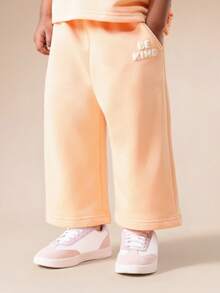 SUMWON Girls Ruffle Sleeve Be Kind Graphic Tee And Wide Leg Pants Two Piece Casual Coordinating Set For Spring Summer Vacation - Orange - View 4