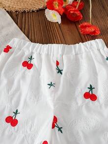 Vintaside Kids 少女甜美樱桃刺绣无袖上衣和宽松长裤套装，适合日常外出、休闲旅行、家庭聚会和度假穿着，春夏款 - 彩色 - 查看 4