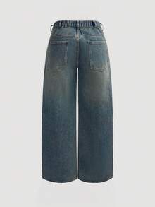 SHEIN CURVE+ Plus Size Solid Color Casual Jeans - Dark Wash - View 2