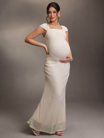 Cheriluna Maternity Elegant Polka Dot Maternity Dress For Photoshoot