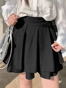 Dazy Plus Rok Kasual Minimalis Warna Polos Ukuran Besar - Hitam - View 1
