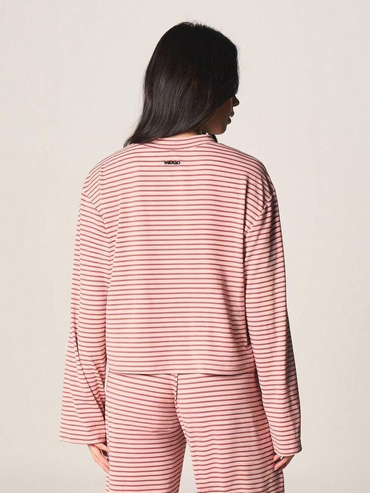 MISSGUIDED Striped Long Sleeve Hooded Lounge Top With Drawstring Hood And Relaxed Fit For Casual Comfort And Everyday Wear