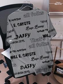 LOONEY TUNES X SHEIN Men's Letter & Cartoon Graphic Round Neck Short Sleeve T-Shirt - White - View 2