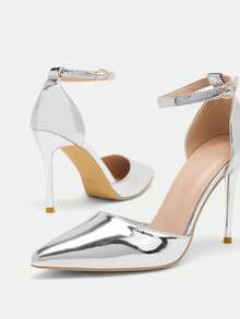 Glitzique Fall/Winter 2025 Women's Hollow Out Pointed Toe Slingback High Heel Sandals, Sexy, Women Pumps, Elegant, Party Outfits - Silver - View 8