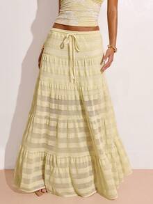 SHEIN BAE Women's Yellow Textured Skirt, Textured Skirt, Suitable For Vacation, Leisure And Holiday Occasions - Yellow - View 1