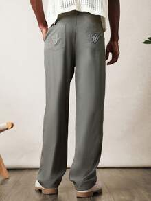 SUMWON Men Straight Fit Wide Leg Linen Feel Look Casual Pants With Clean Waist Design And Side Pockets For Spring Summer - Olive Green - View 2