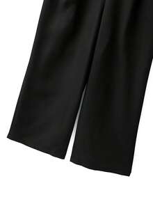 GlowEve CURVE Elegant Black Deep V Neck Sleeveless Plus Size Jumpsuit With Zipper And Metal Buckle Details Long Woven Fabric - Black - View 7