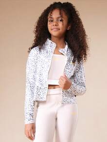 SUMWON Tween Leopard Print Zip Up Jacket And High Rise Cropped Leggings Co-Ord Set With Active Crop Top For Casual Everyday Wear Vacation - Multicolor - View 3