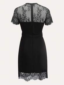 GlowEve Elegant Fitted Contrast Lace Sheer Sweetheart Neck Low-Cut Waist Sexy Bodycon Mini Dress For Women, Spring/Summer - Black - View 3