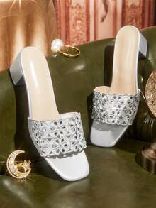 CUCCOO TILAWA Casual Fashion Versatile Simple Chunky Heel Women's High Heel Sandals - Silver - View 1