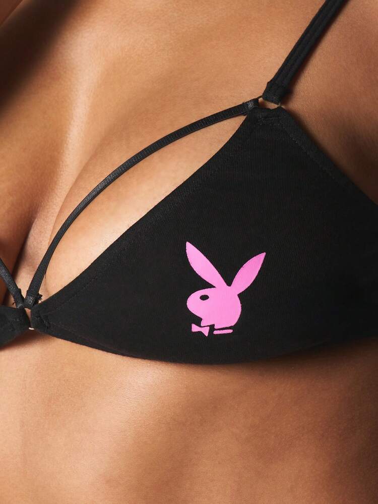 Missguided x Playboy Ensemble de lingerie avec soutien-gorge et string à détails découpés avec imprimé lapin logo