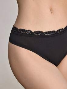 Ocili Shiny Swimwear Lace Lingerie Comfortable Women Thong - Black - View 2